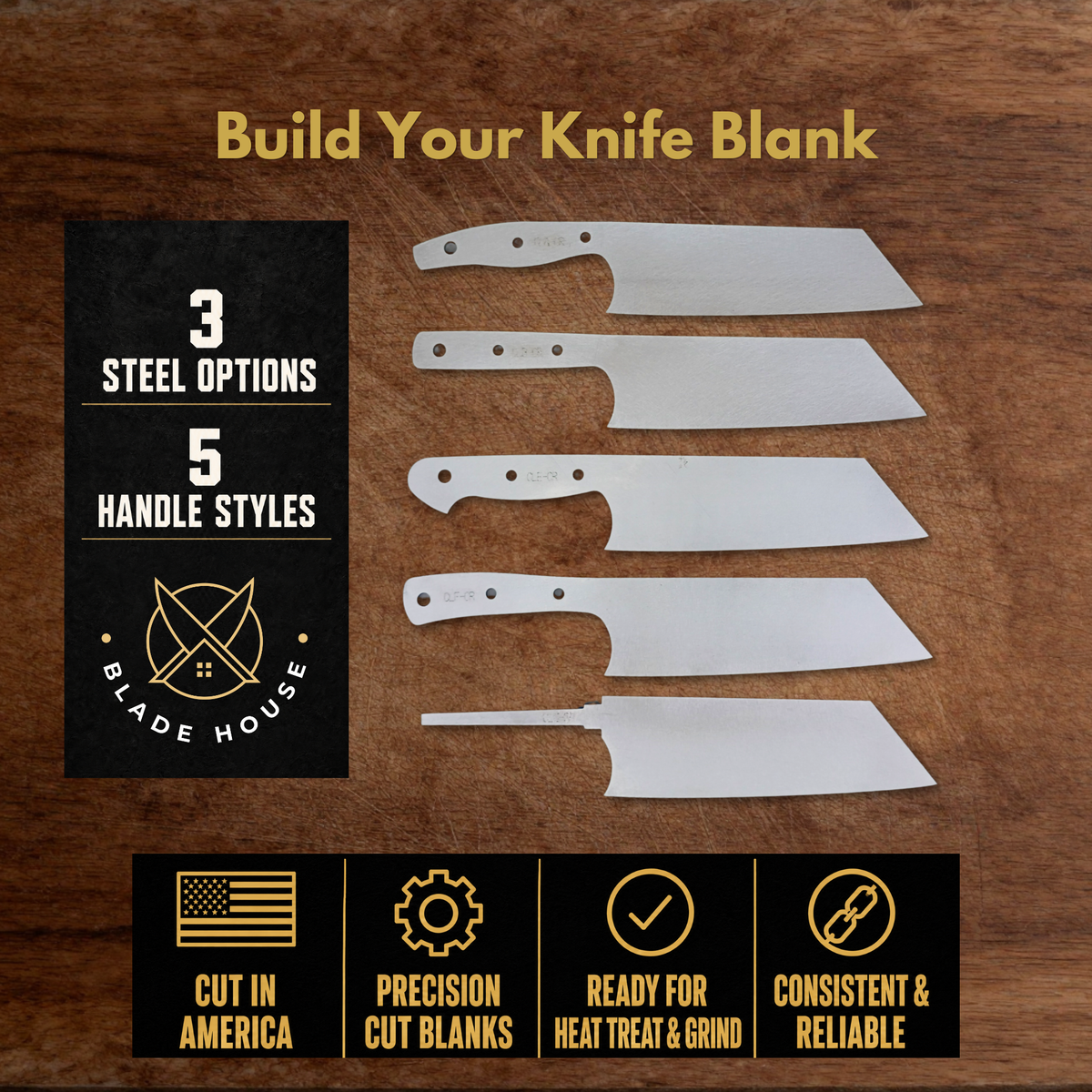 Clef Knife Maker Ready Blade Blank – 1084, 80CrV2 or AEB-L Steel