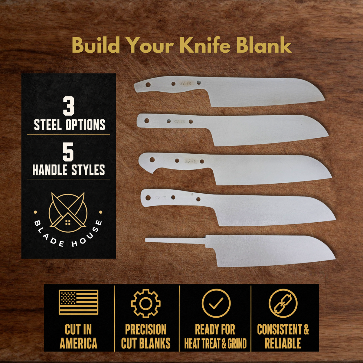 Santoku Maker Ready Blade Blank – 1084, 80CrV2 or AEB-L Steel