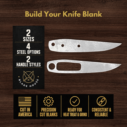 Trailing Point Maker Ready Knife Blank | 1084, 80CrV2, AEB-L & D2