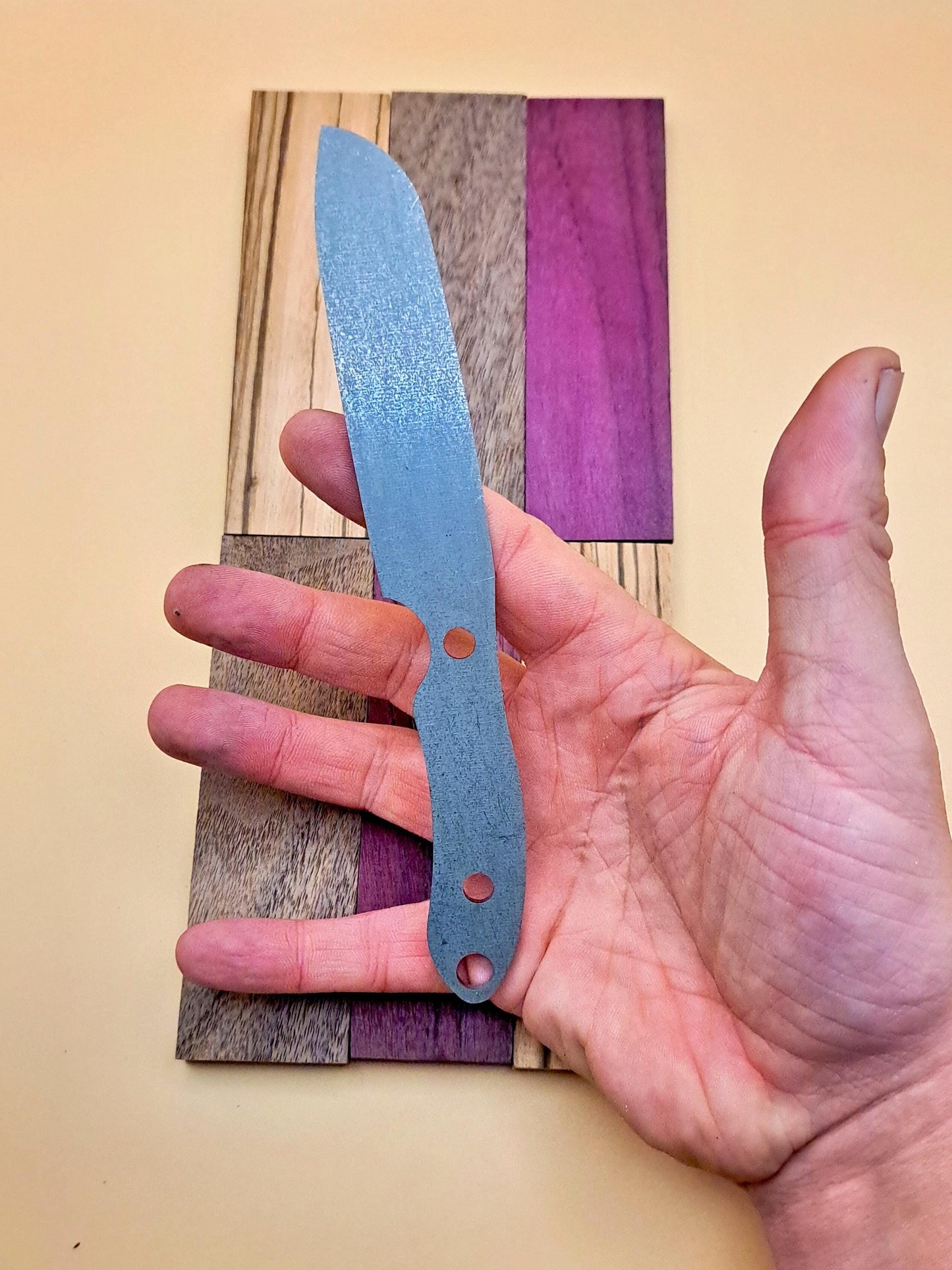 DIY Hunting Knife Making Kit: 7 Inch Sheepsfoot High Carbon Steel Blade, Exotic Wood Handles