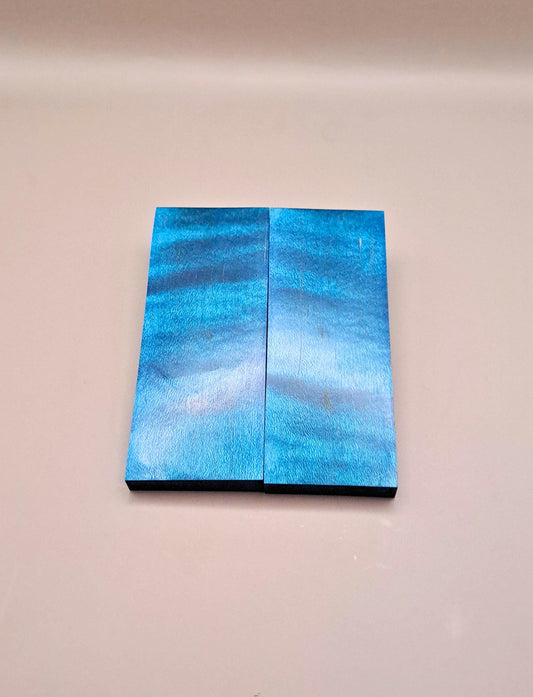Stabilized Blue Curly Maple Knife Scales: Resin Infused Wood Handle Material
