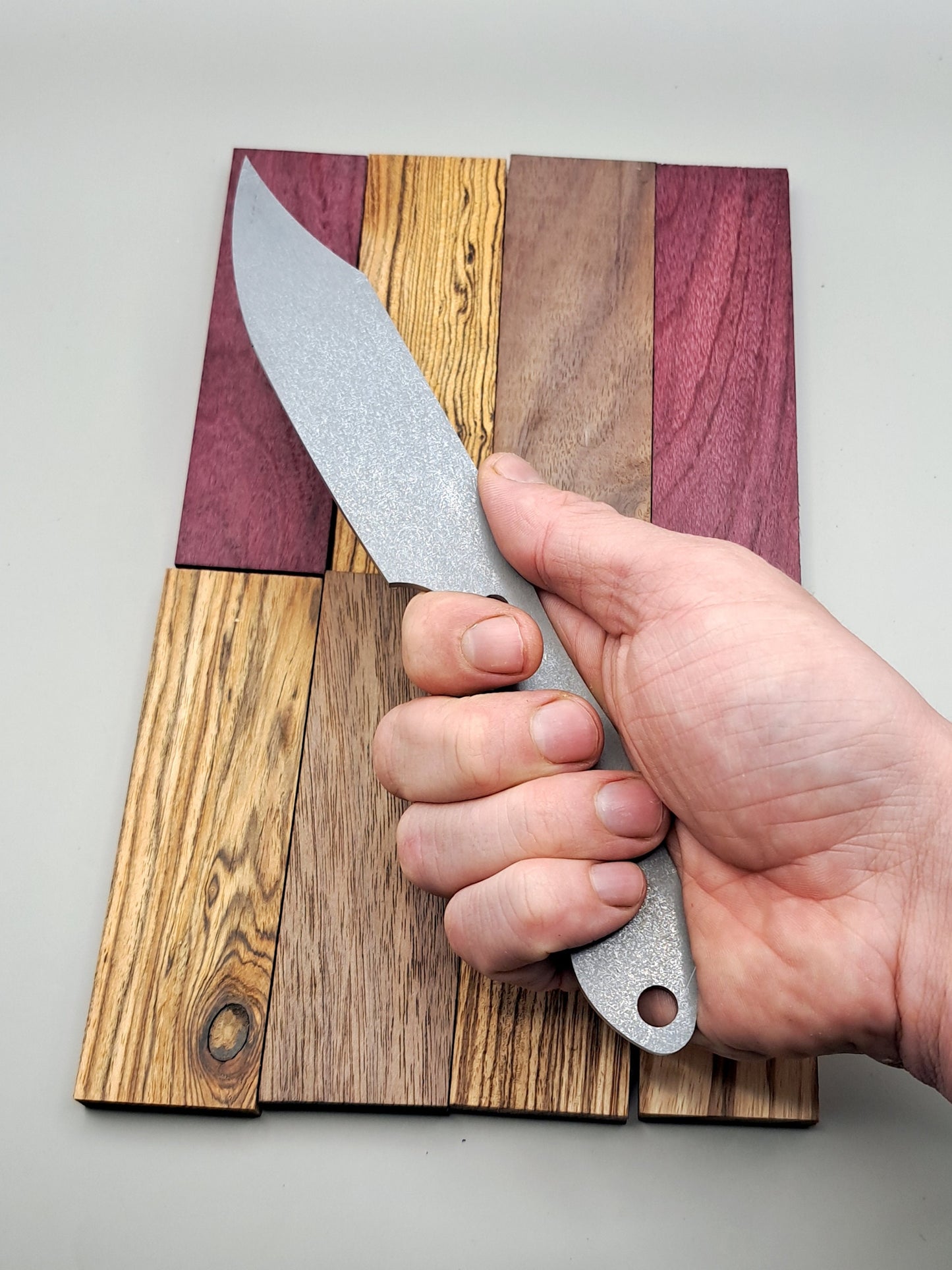 DIY Hunting Knife Making Kit: 9 Inch Clip Point High Carbon Steel Blade, Exotic Wood Handle