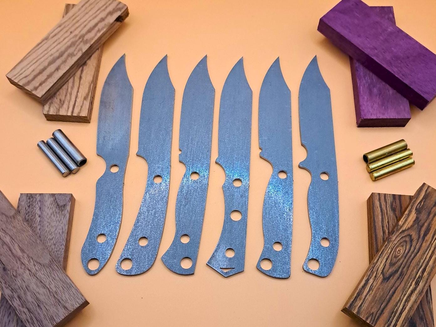 DIY Hunting Knife Making Kit: 7 Inch Clip Point High Carbon Steel Blade, Exotic Wood Handles