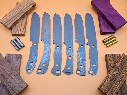 DIY Hunting Knife Making Kit: 7 Inch Sheepsfoot High Carbon Steel Blade, Exotic Wood Handles
