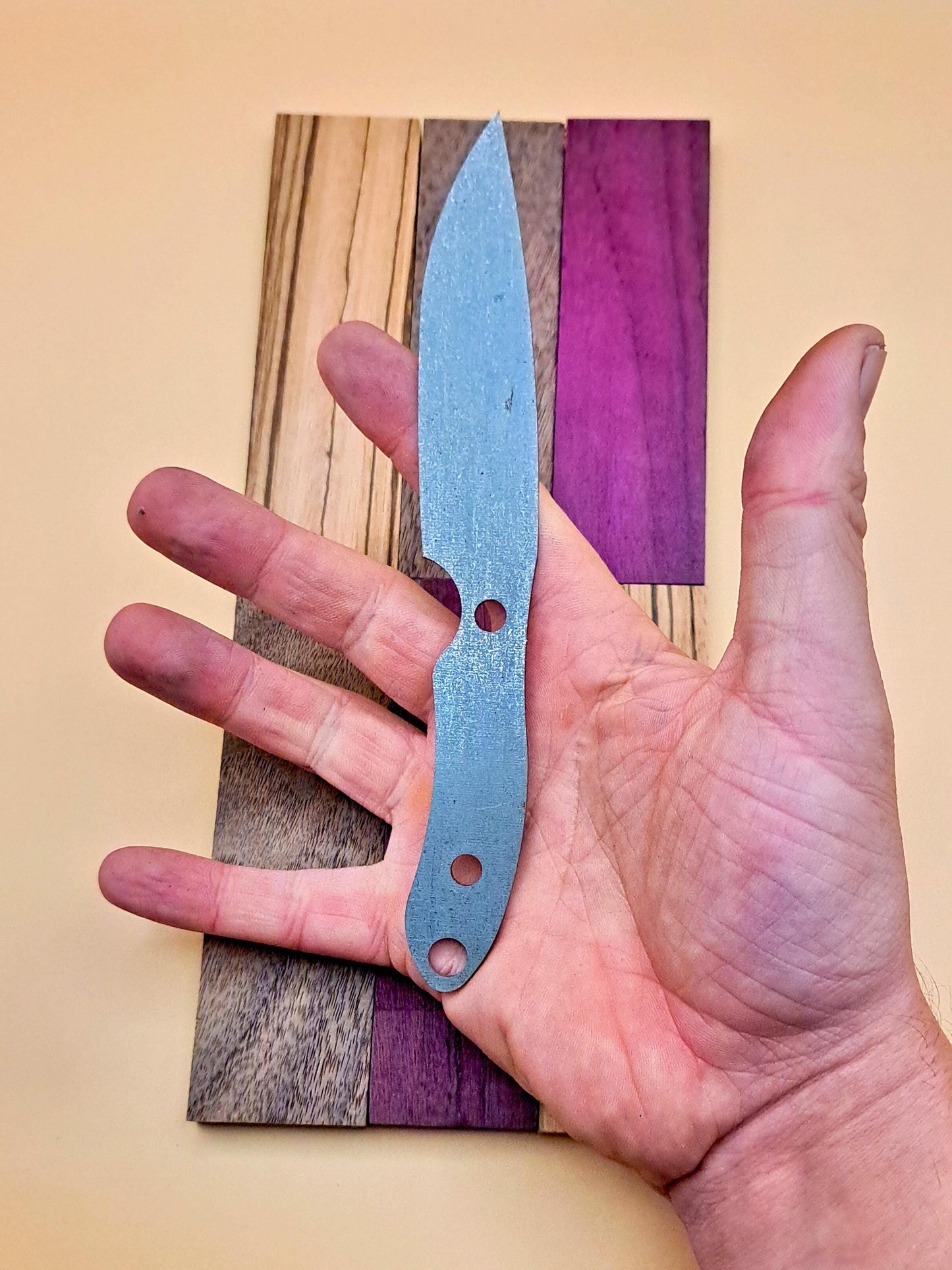 DIY Hunting Knife Making Kit: 7 Inch Drop Point High Carbon Steel Blade, Exotic Wood Handles