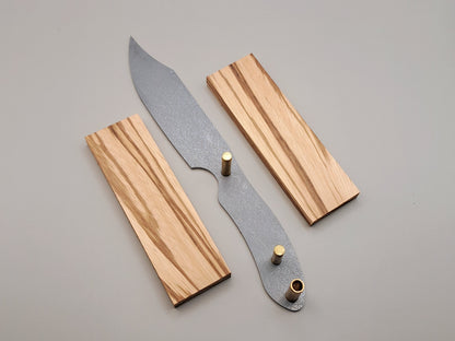 DIY Hunting Knife Making Kit: 9 Inch Clip Point High Carbon Steel Blade, Exotic Wood Handle